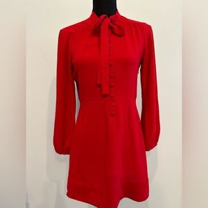 Sz.M Zara red long sleeve shift dress with button and tie detail